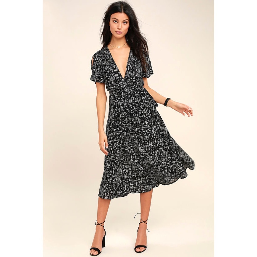 Gimme Your Love Black Polka Dot Wrap Dress